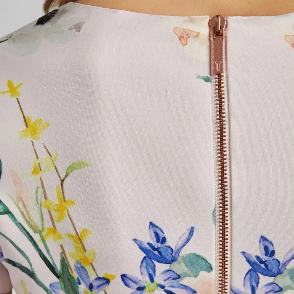 Ted Baker Karsali Elegance Scallop Skater Nude Pink Floral Cap Sleeve Dress 2 XS - Picture 13 of 16